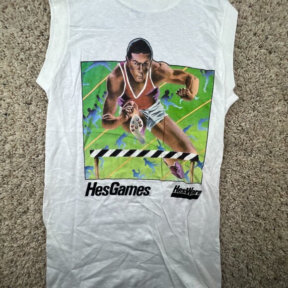 VTG 1984 Hesgames Hesware White Sleeveless T Shirt SMALL Commodore 64 Game Men - Picture 1 of 12